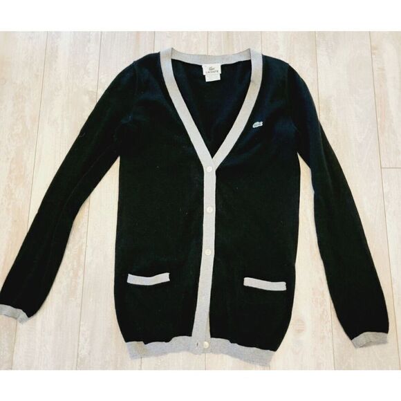 Lacoste 36 Preppy Cardigan‎ Sweater Vintage Black Cashmere Cotton Blend  FC1005 - Picture 1 of 8